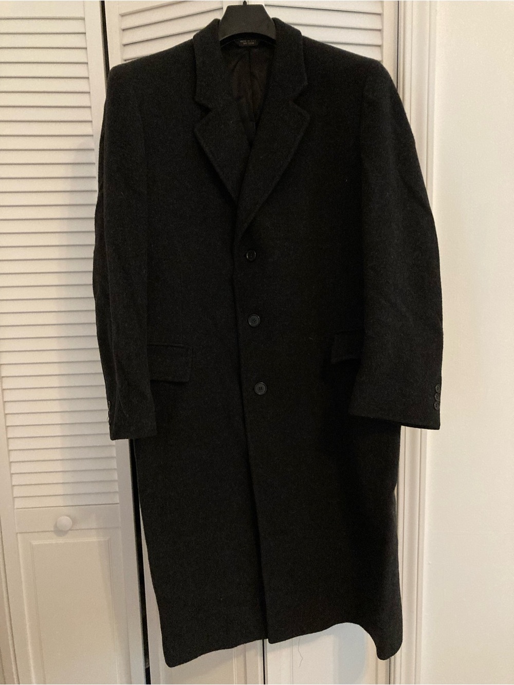 Men's Black Wool Long Pea Coat - Classic Tailored Overcoat